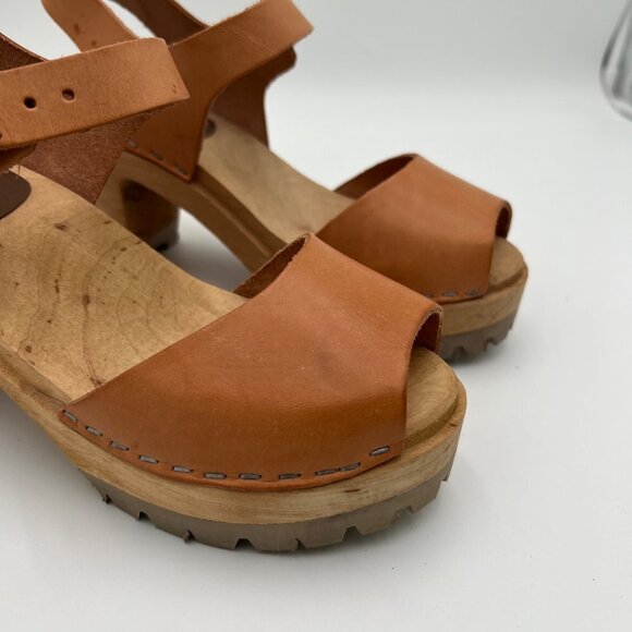 Free People Mia 1976 Swedish Leather Wooden Platform Clogs Luggage Size 36 5.5 - Picture 3 of 16